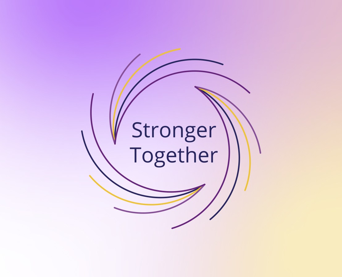 Stronger Together' Viatris value with swirling design, uniting core principles like ownership, agility, and pride.